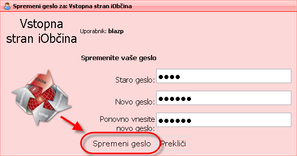 Nastavitve za spremembo gesla